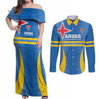 Custom Aruba Football Couples Matching Off Shoulder Maxi Dress and Long Sleeve Button Shirt 2025 Go Champions Flag Color