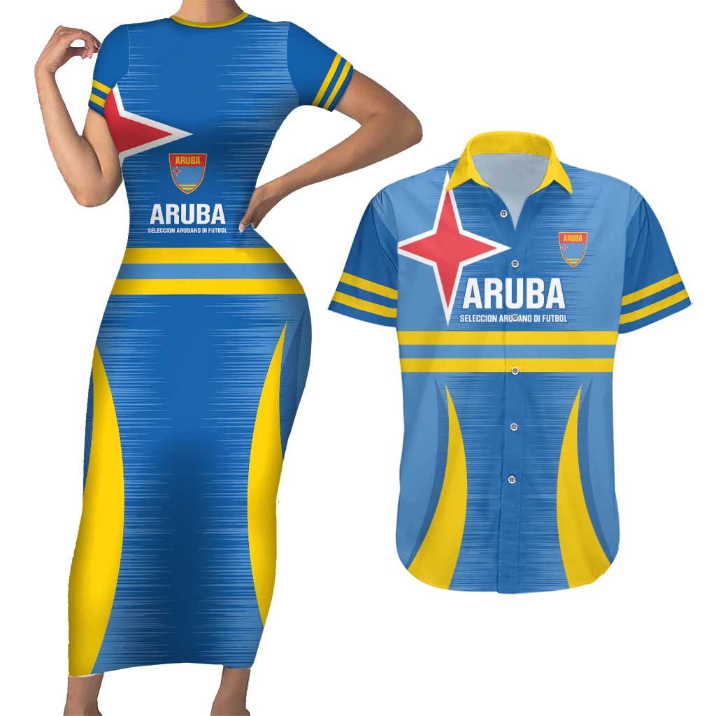 Custom Aruba Football Couples Matching Short Sleeve Bodycon Dress and Hawaiian Shirt 2025 Go Champions Flag Color