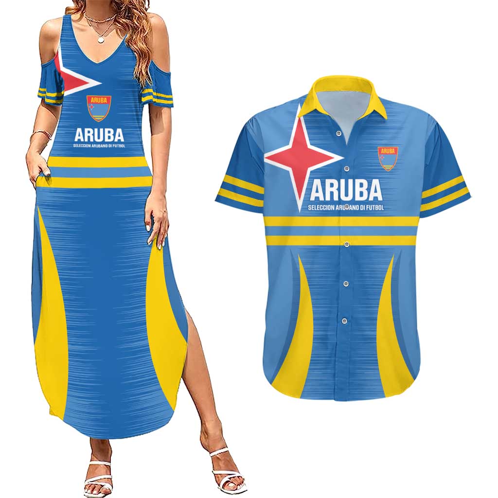 Custom Aruba Football Couples Matching Summer Maxi Dress and Hawaiian Shirt 2025 Go Champions Flag Color
