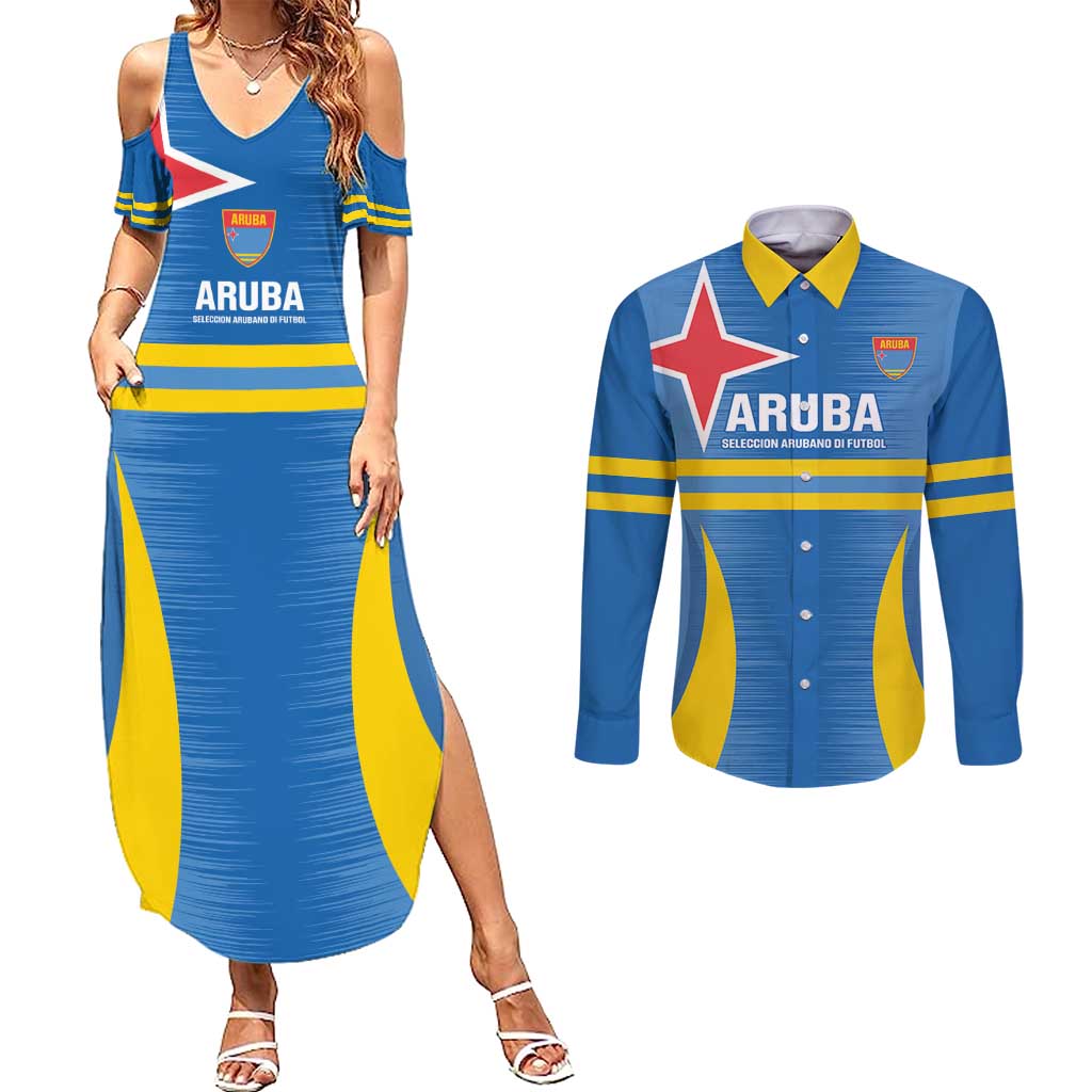Custom Aruba Football Couples Matching Summer Maxi Dress and Long Sleeve Button Shirt 2025 Go Champions Flag Color