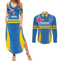 Custom Aruba Football Couples Matching Summer Maxi Dress and Long Sleeve Button Shirt 2025 Go Champions Flag Color