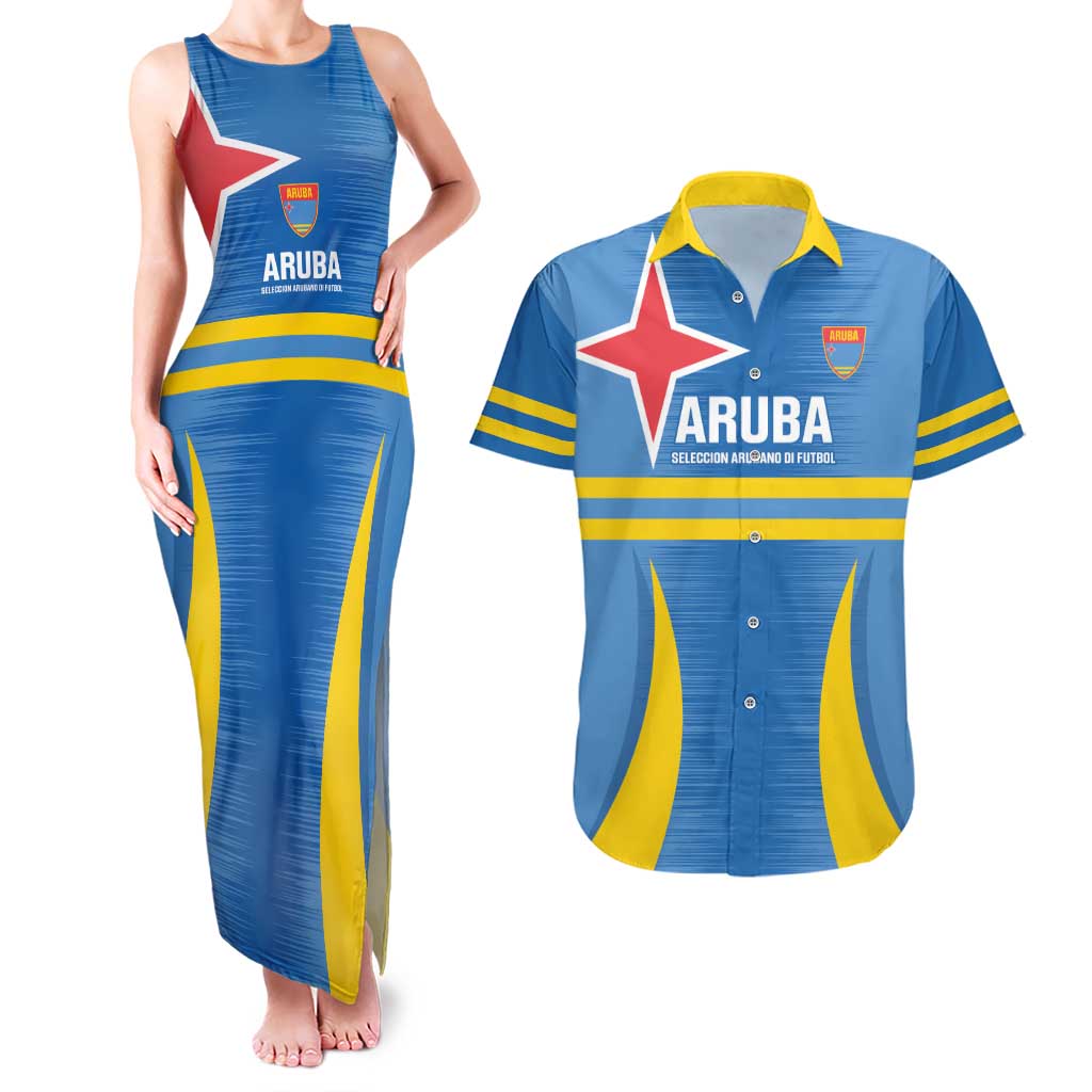 Custom Aruba Football Couples Matching Tank Maxi Dress and Hawaiian Shirt 2025 Go Champions Flag Color