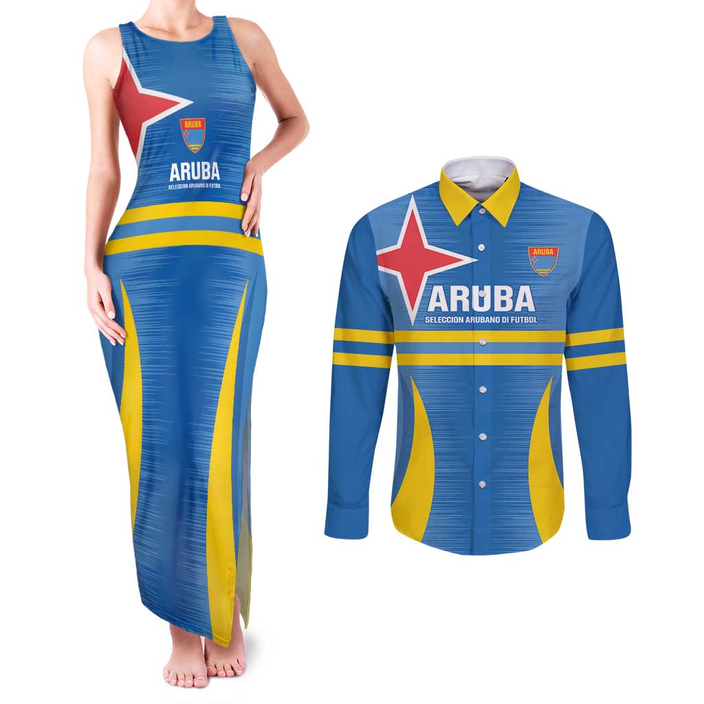Custom Aruba Football Couples Matching Tank Maxi Dress and Long Sleeve Button Shirt 2025 Go Champions Flag Color