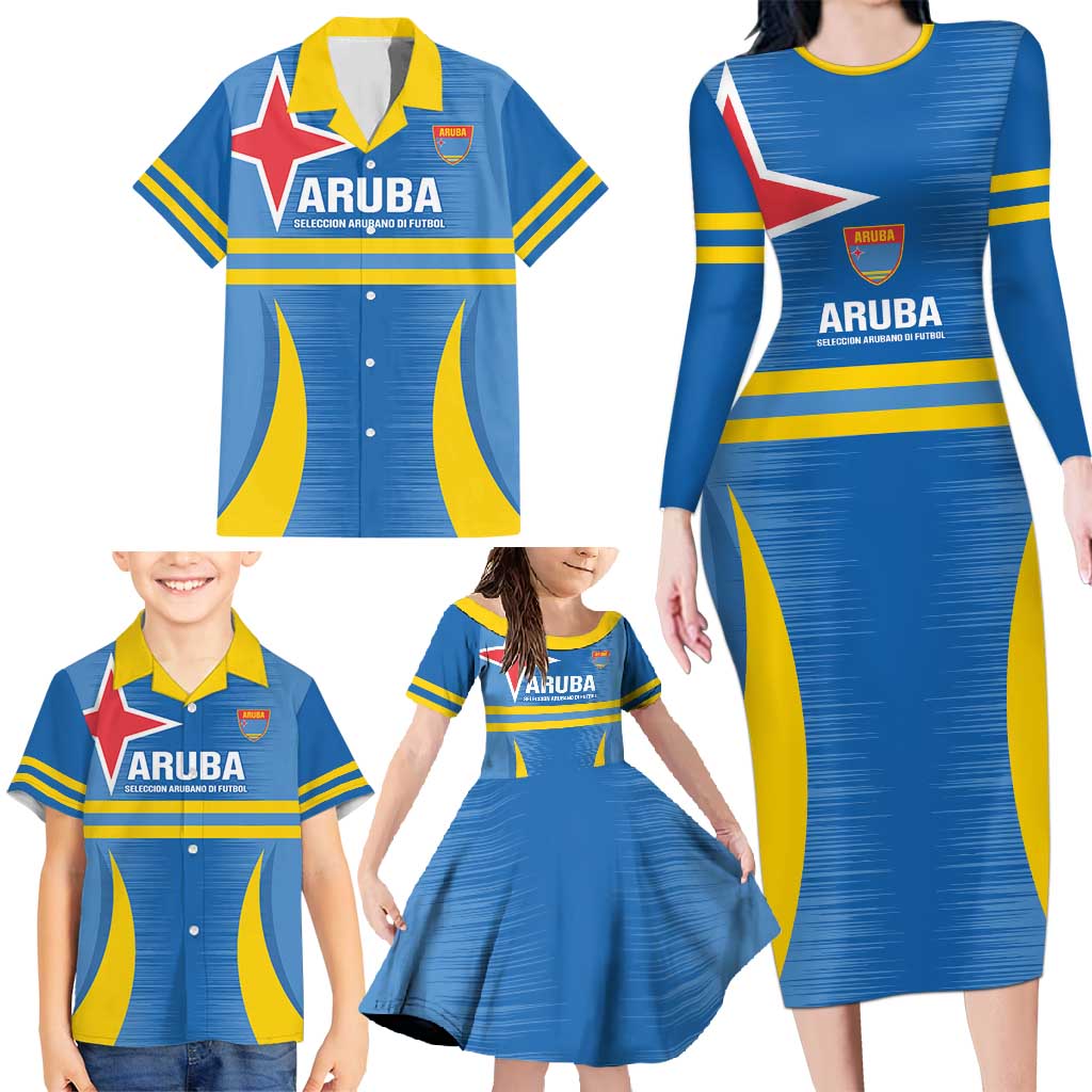 Custom Aruba Football Family Matching Long Sleeve Bodycon Dress and Hawaiian Shirt 2025 Go Champions Flag Color