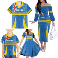 Custom Aruba Football Family Matching Off The Shoulder Long Sleeve Dress and Hawaiian Shirt 2025 Go Champions Flag Color