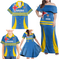 Custom Aruba Football Family Matching Off Shoulder Maxi Dress and Hawaiian Shirt 2025 Go Champions Flag Color