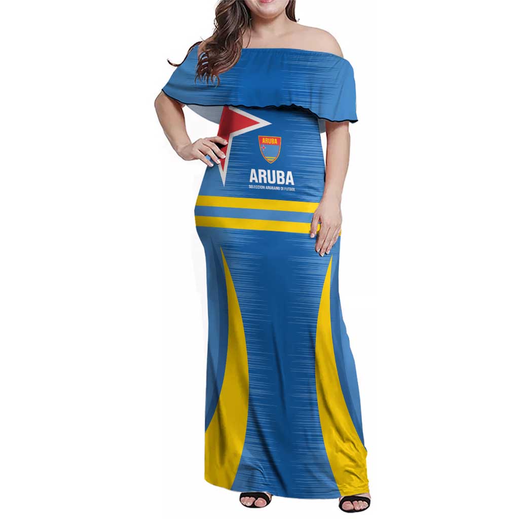 Custom Aruba Football Family Matching Off Shoulder Maxi Dress and Hawaiian Shirt 2025 Go Champions Flag Color