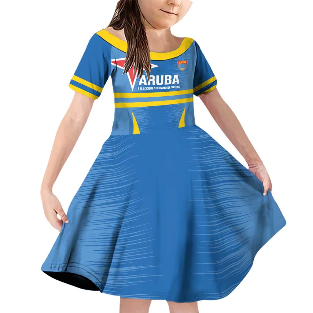 Custom Aruba Football Family Matching Off Shoulder Short Dress and Hawaiian Shirt 2025 Go Champions Flag Color