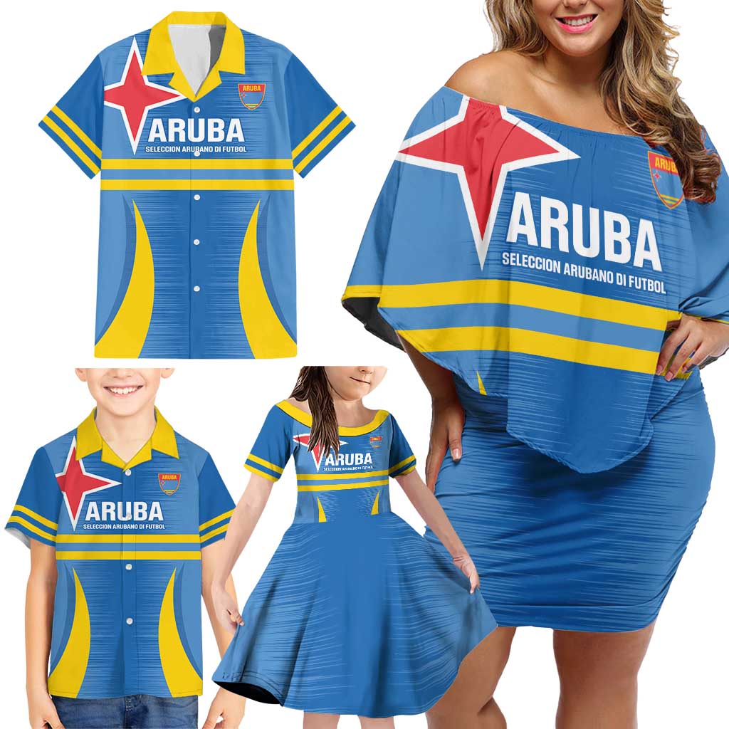 Custom Aruba Football Family Matching Off Shoulder Short Dress and Hawaiian Shirt 2025 Go Champions Flag Color