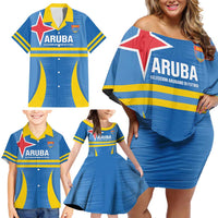 Custom Aruba Football Family Matching Off Shoulder Short Dress and Hawaiian Shirt 2025 Go Champions Flag Color