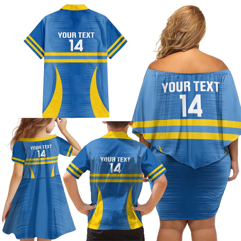 Custom Aruba Football Family Matching Off Shoulder Short Dress and Hawaiian Shirt 2025 Go Champions Flag Color