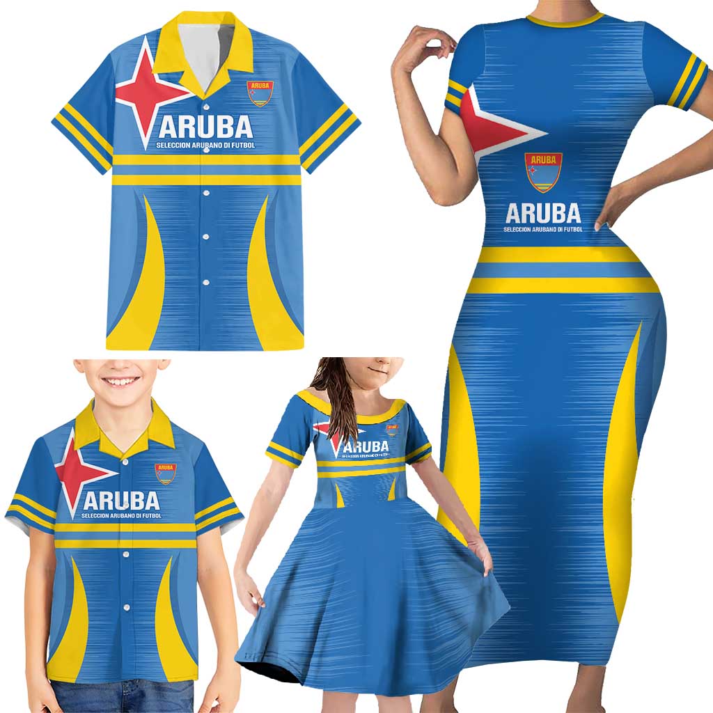 Custom Aruba Football Family Matching Short Sleeve Bodycon Dress and Hawaiian Shirt 2025 Go Champions Flag Color
