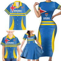 Custom Aruba Football Family Matching Short Sleeve Bodycon Dress and Hawaiian Shirt 2025 Go Champions Flag Color