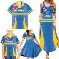 Custom Aruba Football Family Matching Summer Maxi Dress and Hawaiian Shirt 2025 Go Champions Flag Color