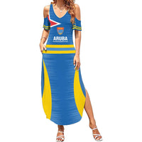 Custom Aruba Football Family Matching Summer Maxi Dress and Hawaiian Shirt 2025 Go Champions Flag Color