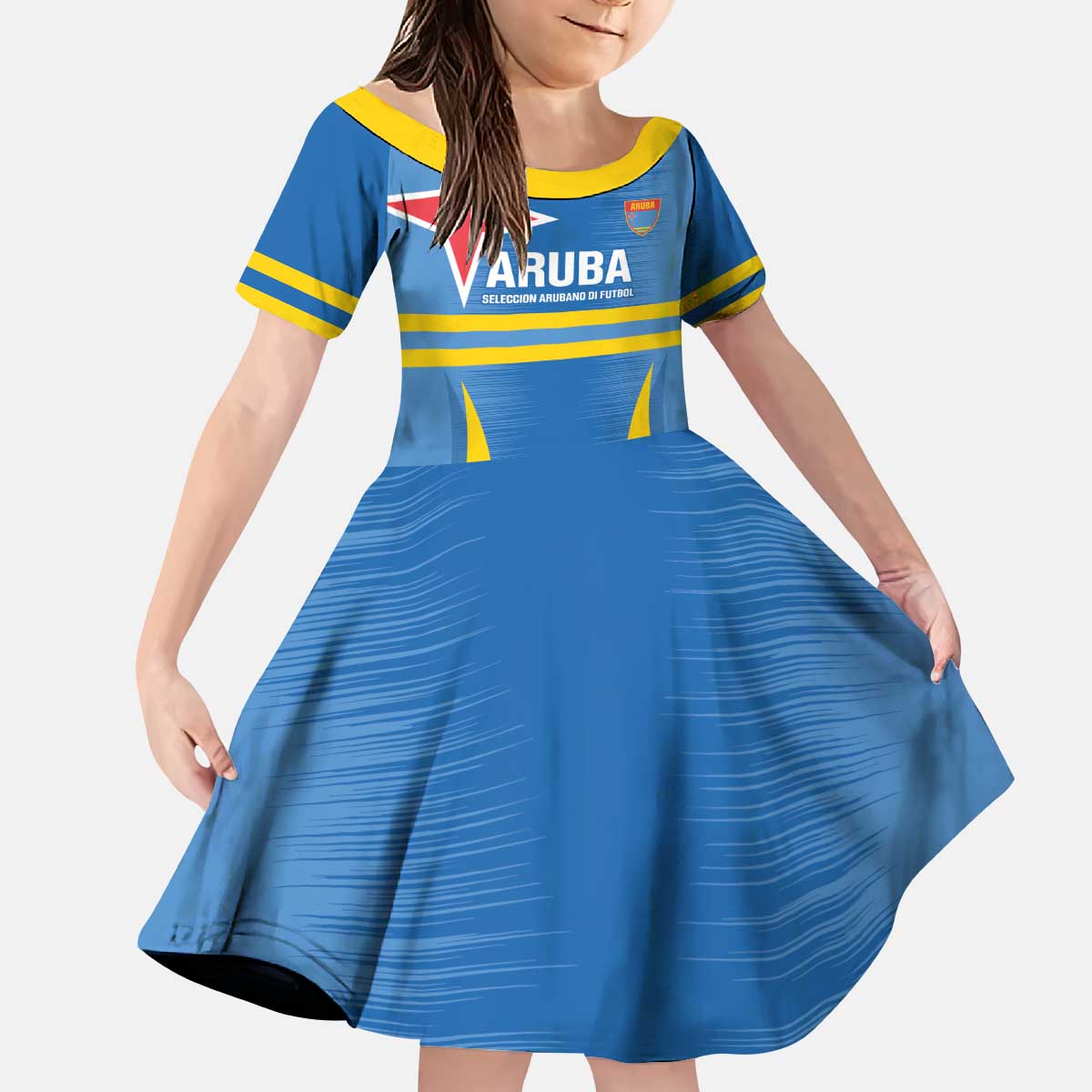 Custom Aruba Football Kid Short Sleeve Dress 2025 Go Champions Flag Color