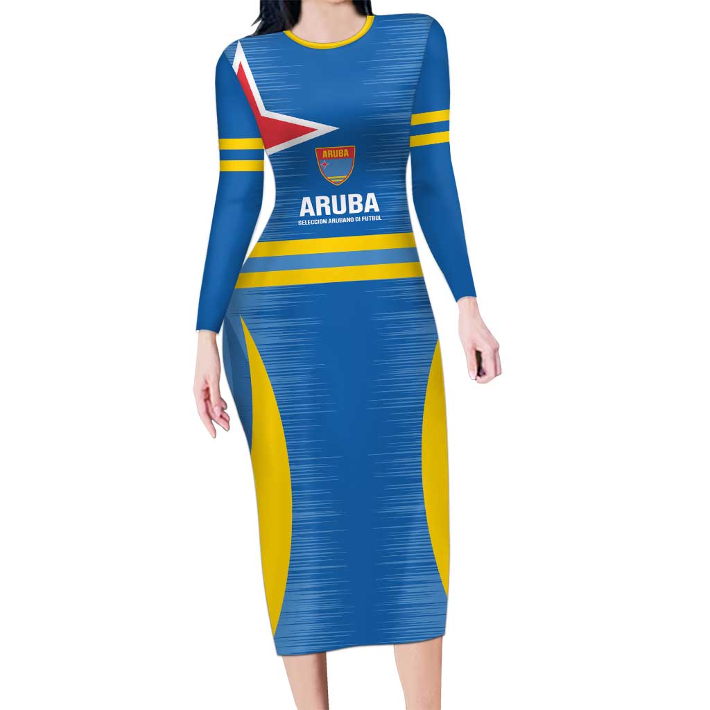 Custom Aruba Football Long Sleeve Bodycon Dress 2025 Go Champions Flag Color