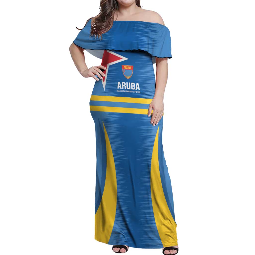 Custom Aruba Football Off Shoulder Maxi Dress 2025 Go Champions Flag Color