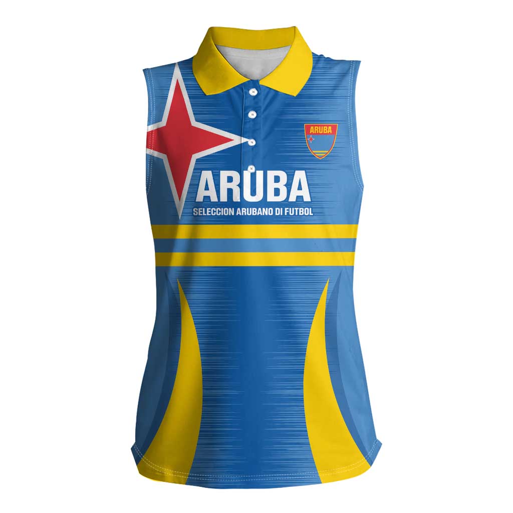 Custom Aruba Football Women Sleeveless Polo Shirt 2025 Go Champions Flag Color