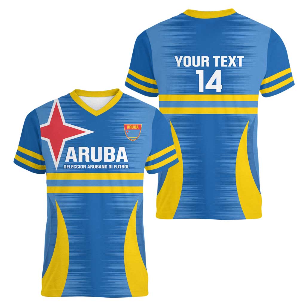 Custom Aruba Football Women V-Neck T-Shirt 2025 Go Champions Flag Color