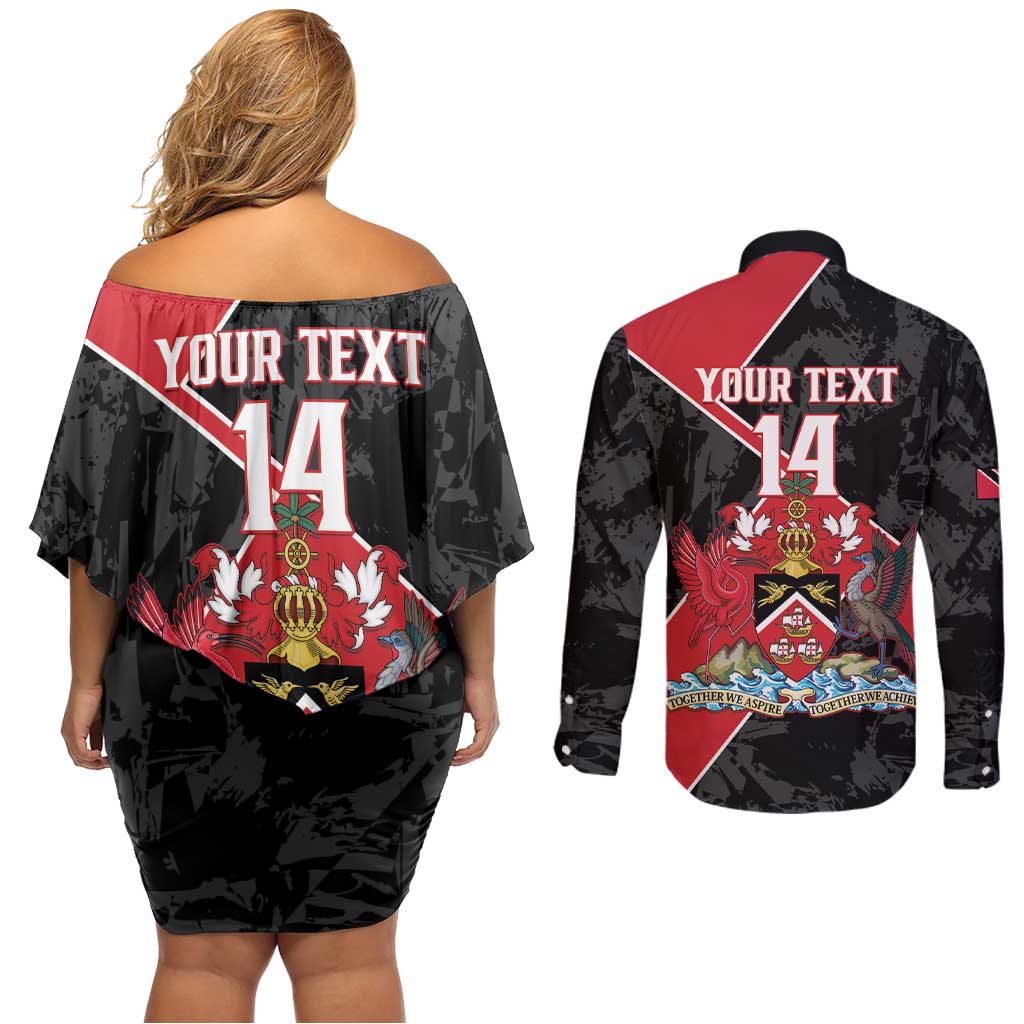 Custom Trinidad and Tobago Football Couples Matching Off Shoulder Short Dress and Long Sleeve Button Shirt 2025 Go Soca Warriors