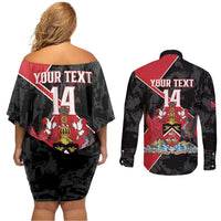 Custom Trinidad and Tobago Football Couples Matching Off Shoulder Short Dress and Long Sleeve Button Shirt 2025 Go Soca Warriors