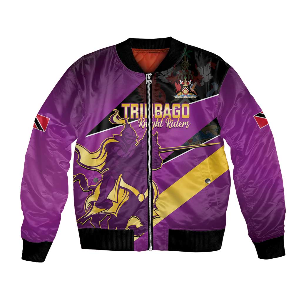 Custom Trinidad and Tobago Cricket Bomber Jacket Come On Knight Riders Purple Version