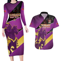 Custom Trinidad and Tobago Cricket Couples Matching Long Sleeve Bodycon Dress and Hawaiian Shirt Come On Knight Riders Purple Version