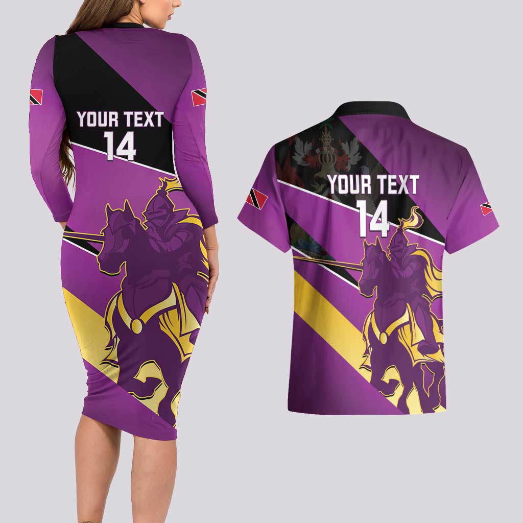 Custom Trinidad and Tobago Cricket Couples Matching Long Sleeve Bodycon Dress and Hawaiian Shirt Come On Knight Riders Purple Version
