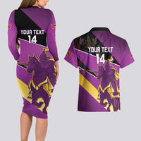 Custom Trinidad and Tobago Cricket Couples Matching Long Sleeve Bodycon Dress and Hawaiian Shirt Come On Knight Riders Purple Version