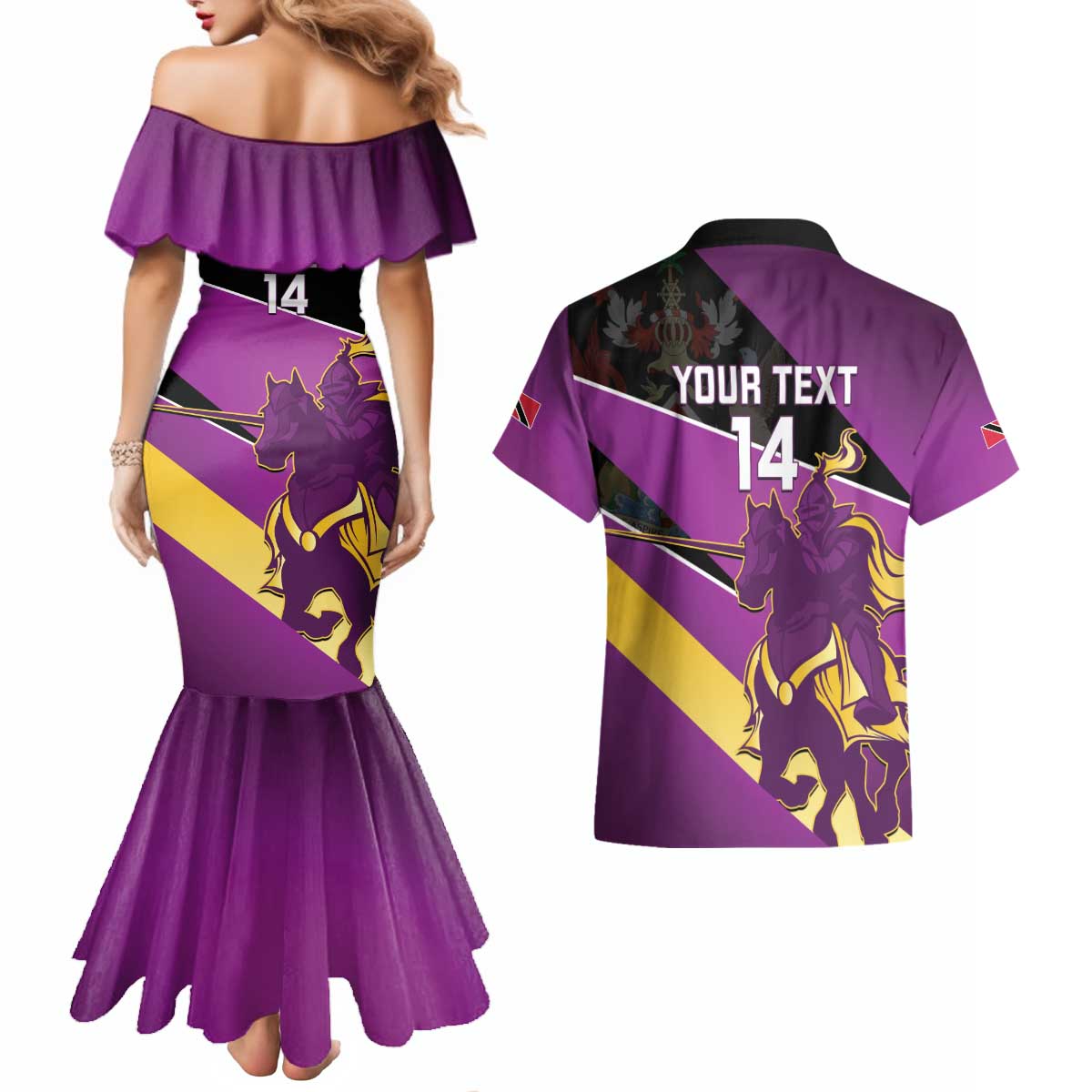 Custom Trinidad and Tobago Cricket Couples Matching Mermaid Dress and Hawaiian Shirt Come On Knight Riders Purple Version