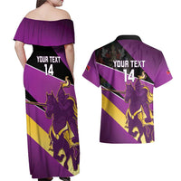 Custom Trinidad and Tobago Cricket Couples Matching Off Shoulder Maxi Dress and Hawaiian Shirt Come On Knight Riders Purple Version