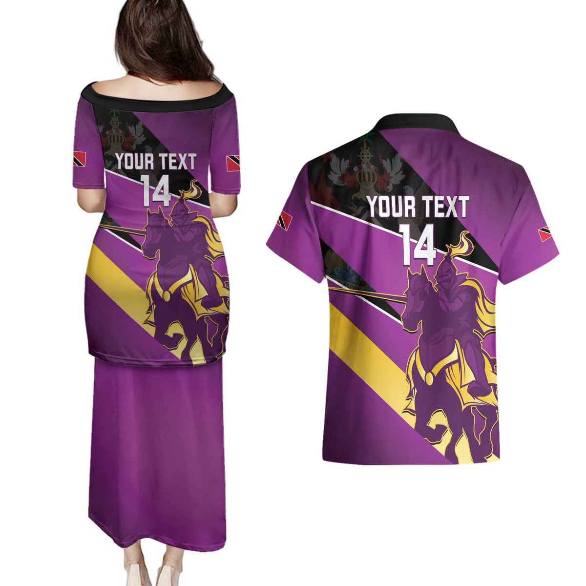 Custom Trinidad and Tobago Cricket Couples Matching Puletasi and Hawaiian Shirt Come On Knight Riders Purple Version