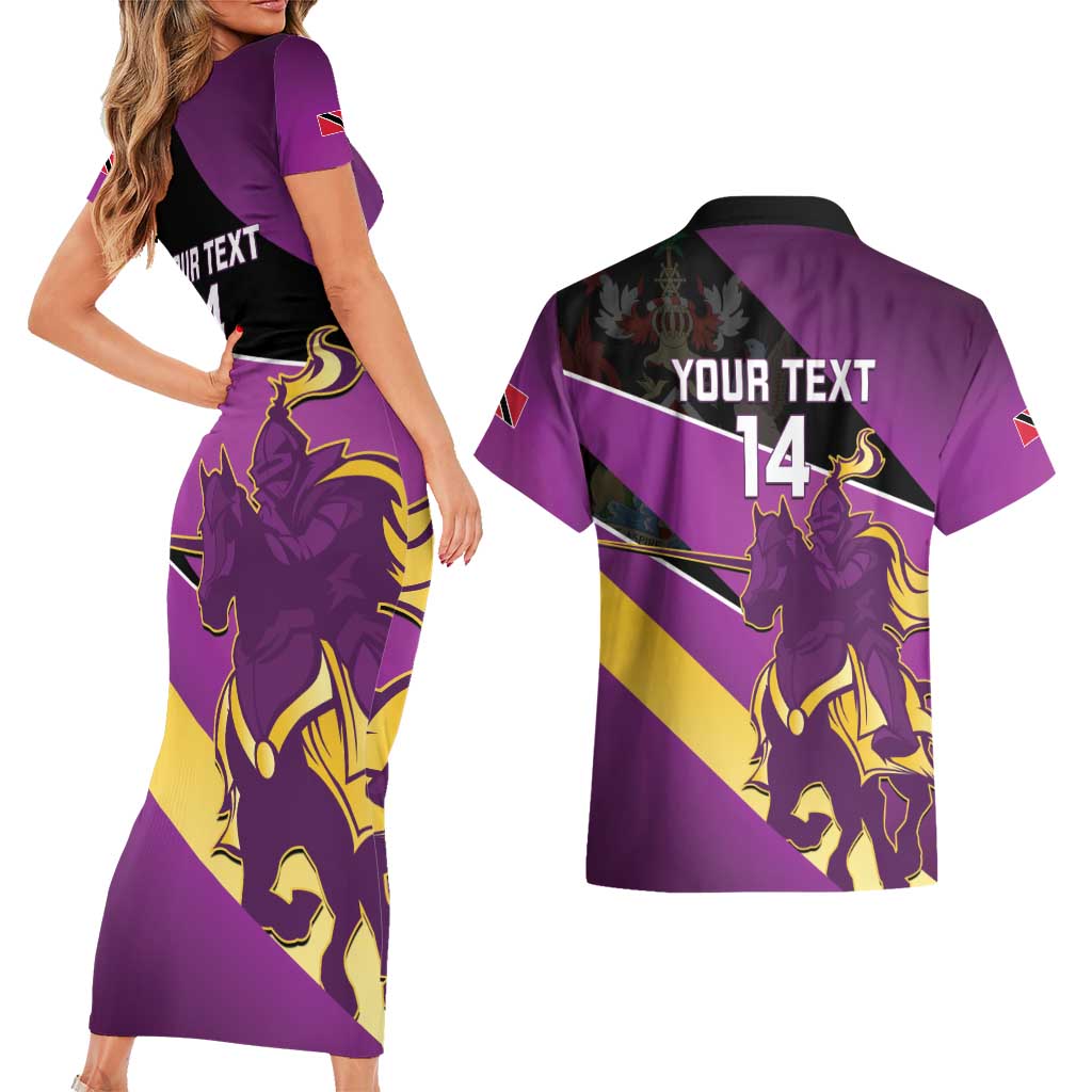 Custom Trinidad and Tobago Cricket Couples Matching Short Sleeve Bodycon Dress and Hawaiian Shirt Come On Knight Riders Purple Version