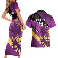 Custom Trinidad and Tobago Cricket Couples Matching Short Sleeve Bodycon Dress and Hawaiian Shirt Come On Knight Riders Purple Version