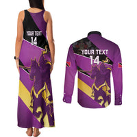 Custom Trinidad and Tobago Cricket Couples Matching Tank Maxi Dress and Long Sleeve Button Shirt Come On Knight Riders Purple Version