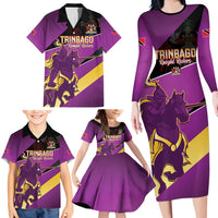 Custom Trinidad and Tobago Cricket Family Matching Long Sleeve Bodycon Dress and Hawaiian Shirt Come On Knight Riders Purple Version