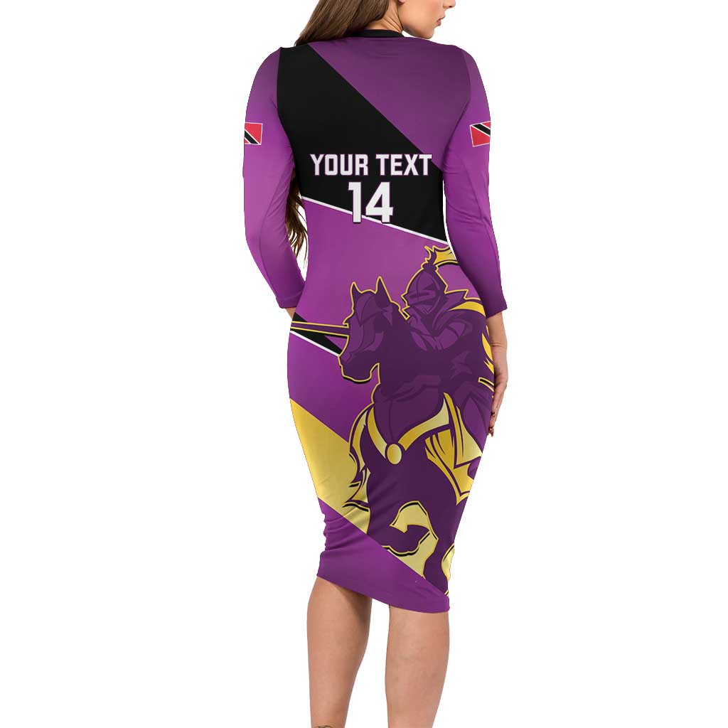 Custom Trinidad and Tobago Cricket Family Matching Long Sleeve Bodycon Dress and Hawaiian Shirt Come On Knight Riders Purple Version