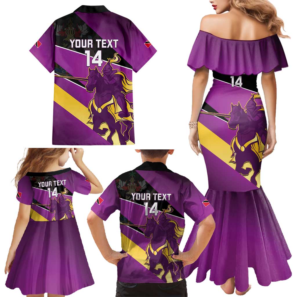 Custom Trinidad and Tobago Cricket Family Matching Mermaid Dress and Hawaiian Shirt Come On Knight Riders Purple Version