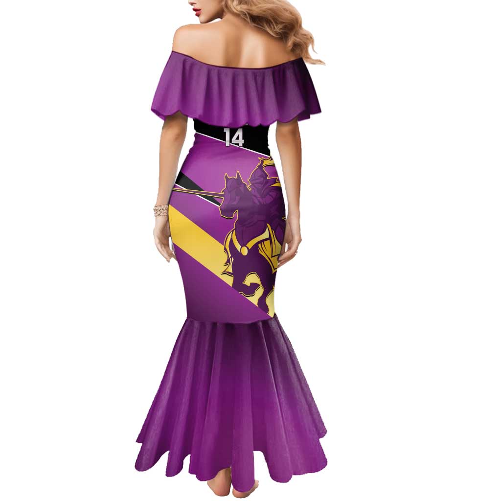 Custom Trinidad and Tobago Cricket Family Matching Mermaid Dress and Hawaiian Shirt Come On Knight Riders Purple Version