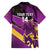 Custom Trinidad and Tobago Cricket Family Matching Off The Shoulder Long Sleeve Dress and Hawaiian Shirt Come On Knight Riders Purple Version