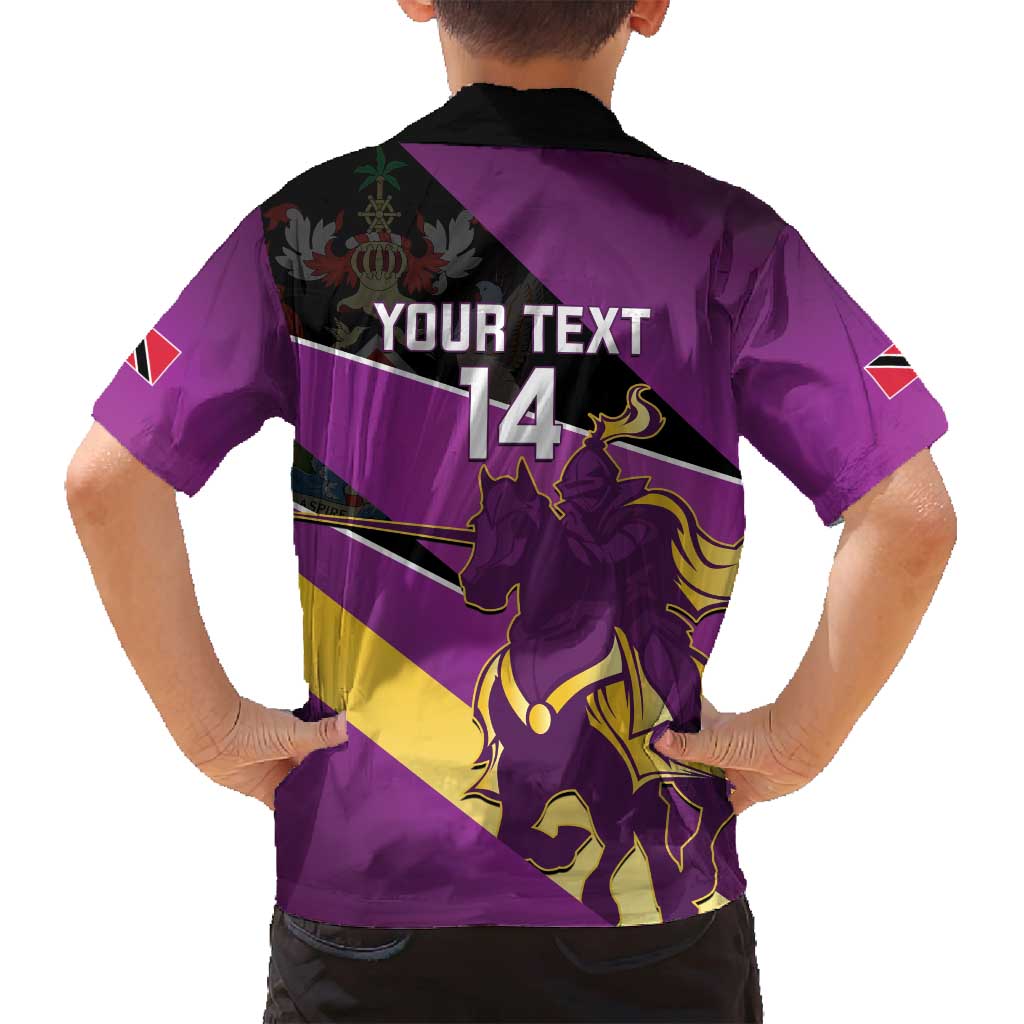 Custom Trinidad and Tobago Cricket Family Matching Off Shoulder Maxi Dress and Hawaiian Shirt Come On Knight Riders Purple Version