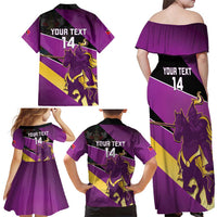 Custom Trinidad and Tobago Cricket Family Matching Off Shoulder Maxi Dress and Hawaiian Shirt Come On Knight Riders Purple Version