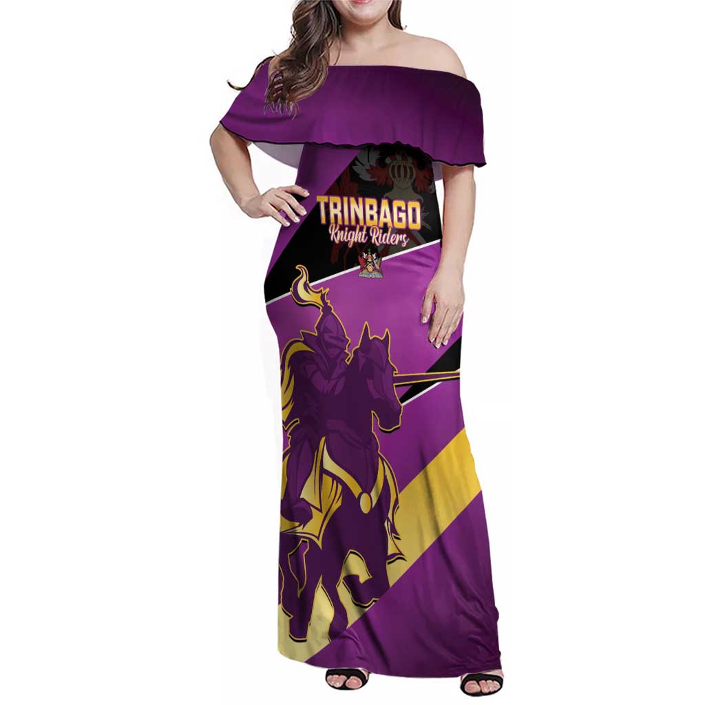 Custom Trinidad and Tobago Cricket Family Matching Off Shoulder Maxi Dress and Hawaiian Shirt Come On Knight Riders Purple Version