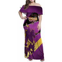Custom Trinidad and Tobago Cricket Family Matching Off Shoulder Maxi Dress and Hawaiian Shirt Come On Knight Riders Purple Version
