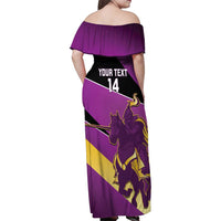Custom Trinidad and Tobago Cricket Family Matching Off Shoulder Maxi Dress and Hawaiian Shirt Come On Knight Riders Purple Version