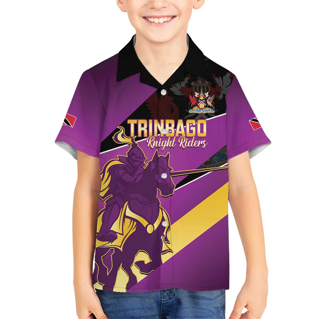 Custom Trinidad and Tobago Cricket Family Matching Off Shoulder Maxi Dress and Hawaiian Shirt Come On Knight Riders Purple Version