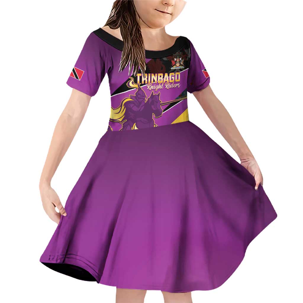 Custom Trinidad and Tobago Cricket Family Matching Off Shoulder Short Dress and Hawaiian Shirt Come On Knight Riders Purple Version