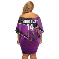 Custom Trinidad and Tobago Cricket Family Matching Off Shoulder Short Dress and Hawaiian Shirt Come On Knight Riders Purple Version