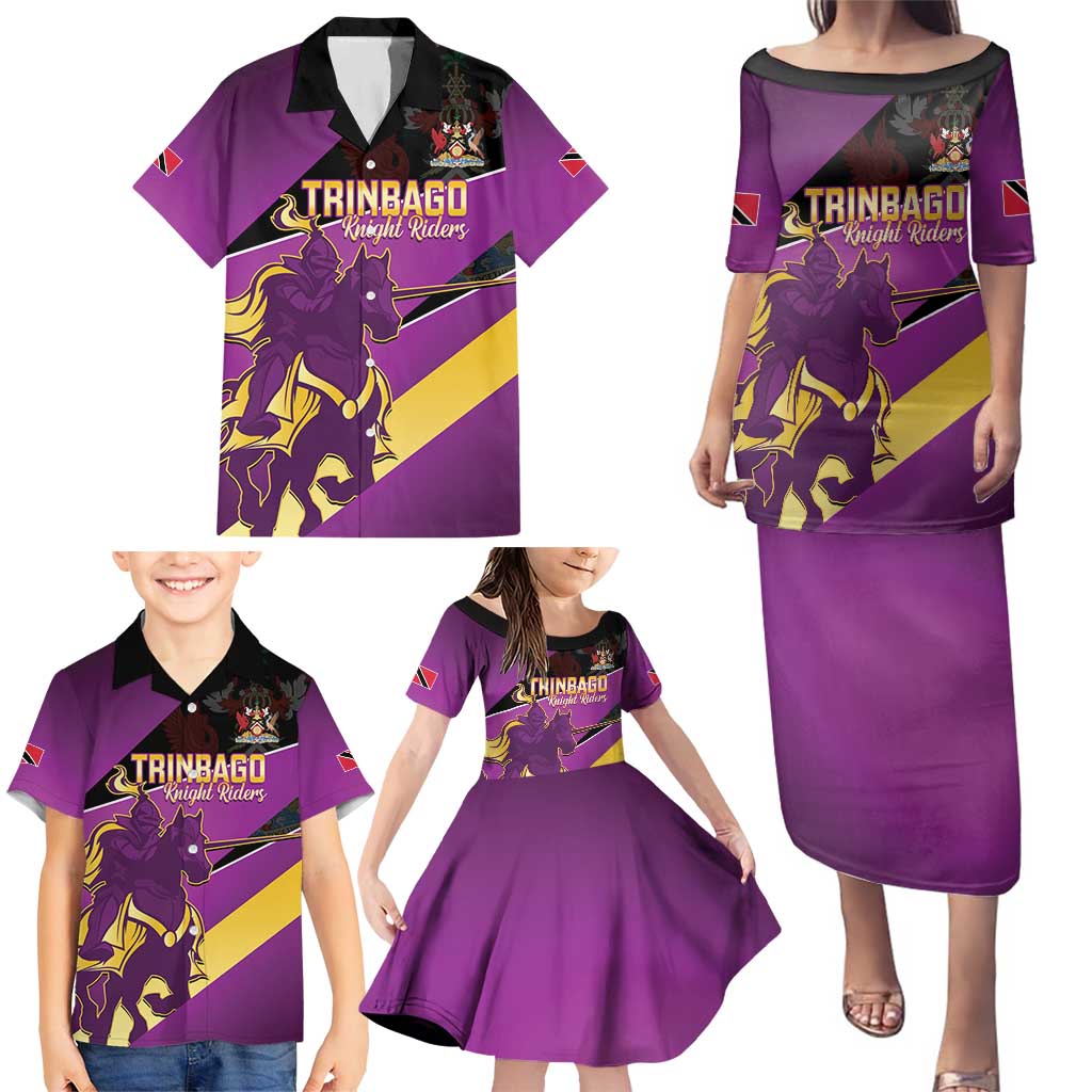 Custom Trinidad and Tobago Cricket Family Matching Puletasi and Hawaiian Shirt Come On Knight Riders Purple Version